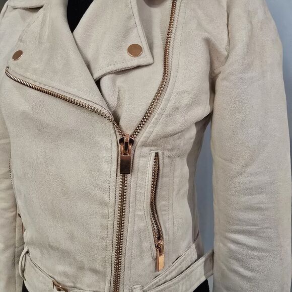 Lauren Conrad Runway LC MOTO‎ Size 2 Women Faux Vegan Leather Suede Crop Jacket - Picture 6 of 9